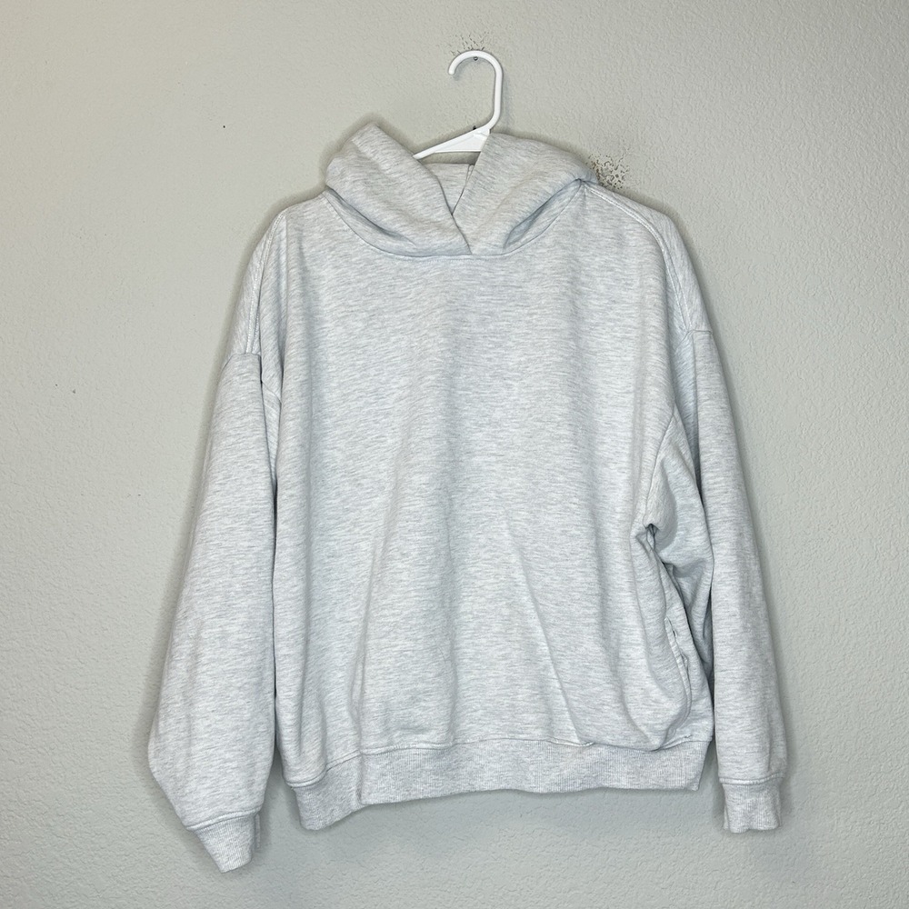 Lazy Sunday Oversized Hoodie XL Light Grey Heather Crossover Neck Sweatshirt